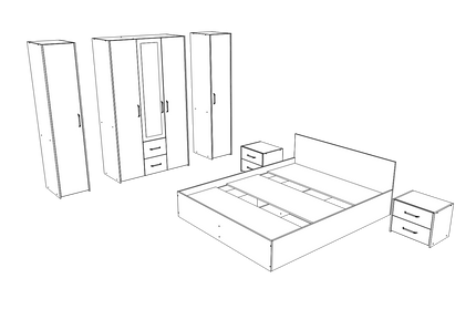 Set dormitor Malmo V10, Pat 200 x 140 cm, Stejar Alb/Antracit