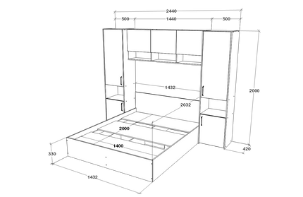 Set dormitor Malmo V11, Pat 200 x 140 cm, Stejar Alb/Antracit