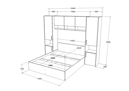 Set dormitor Malmo V11, Pat 200 x 140 cm, Stejar Artisan/Argila