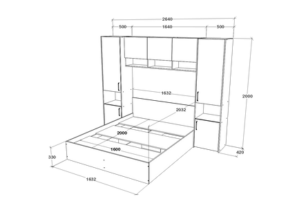 Set dormitor Malmo V11, Pat 200 x 160 cm, Stejar Alb/Antracit