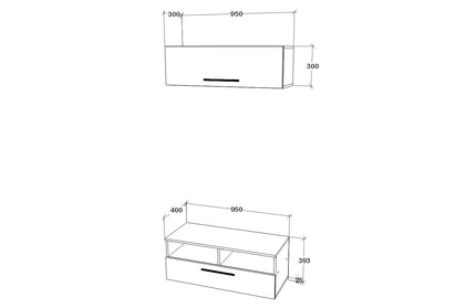 Living Kos V11, Negru/Alb Lucios, MDF, L 95 cm