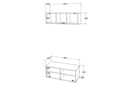 Living Kos V11, Negru/Alb Lucios, MDF, L 95 cm