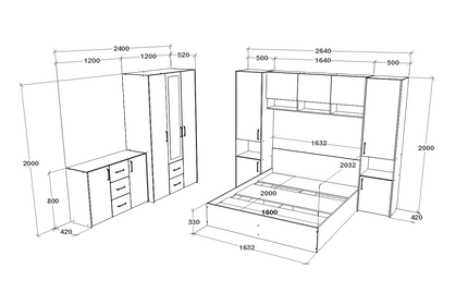 Set dormitor Malmo V12, Pat 200 x 160 cm, Stejar Alb/Antracit