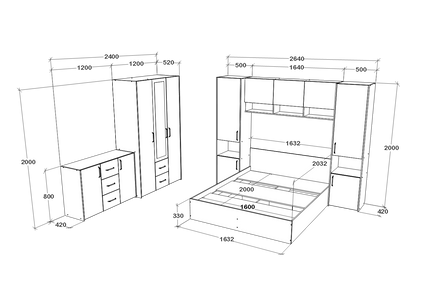 Set dormitor Malmo V12, Pat 200 x 160 cm, Stejar Alb/Antracit