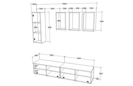 Living Kos V12, Negru/Alb Lucios, MDF, L 190 cm