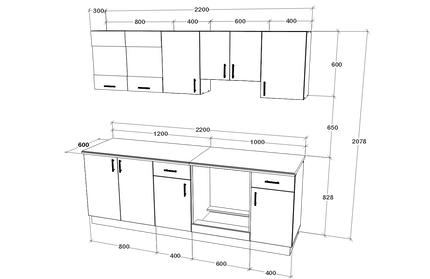 Set Bucatarie Karo V13, Gri Lucios/Alb, MDF, Blat Thermo 28 mm, L 220 cm