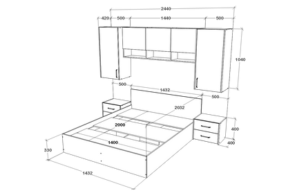 Set dormitor Malmo V13, Pat 200 x 140 cm, Stejar Alb/Antracit