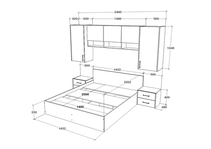 Set dormitor Malmo V13, Pat 200 x 140 cm, Stejar Alb/Antracit