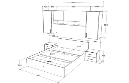 Set dormitor Malmo V13, Pat 200 x 160 cm, Stejar Alb/Antracit