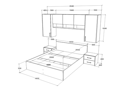 Set dormitor Malmo V13, Pat 200 x 160 cm, Stejar Alb/Antracit