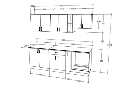 Set Bucatarie Karo V14, Gri Lucios/Alb, MDF, Blat Thermo 28 mm, L 220 cm