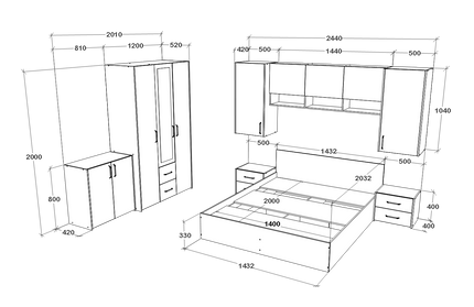 Set dormitor Malmo V14, Pat 200 x 140 cm, Stejar Alb/Antracit