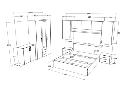 Set dormitor Malmo V14, Pat 200 x 140 cm, Stejar Alb/Antracit