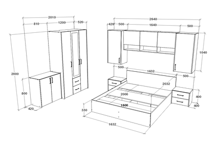 Set dormitor Malmo V14, Pat 200 x 160 cm, Stejar Alb/Antracit