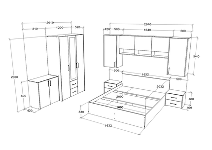 Set dormitor Malmo V14, Pat 200 x 160 cm, Stejar Artisan/Argila