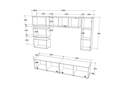 Living Kos V14, Alb/Stejar Artisan, L 190 cm
