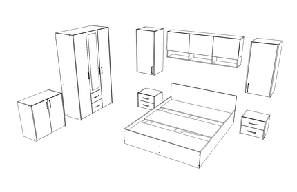 Set dormitor Malmo V14, Pat 200 x 140 cm, Stejar Alb/Antracit