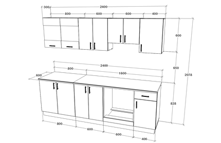 Set Bucatarie Karo V15, Gri Lucios/Alb, MDF, Blat Thermo 28 mm, L 240 cm