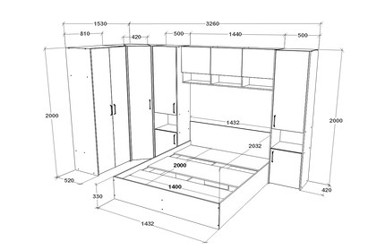 Set dormitor Malmo V15, Pat 200 x 140 cm, Stejar Alb/Antracit