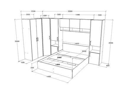 Set dormitor Malmo V15, Pat 200 x 140 cm, Stejar Alb/Antracit