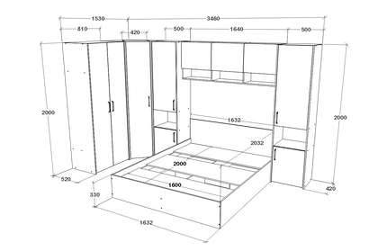 Set dormitor Malmo V15, Pat 200 x 160 cm, Stejar Alb/Antracit