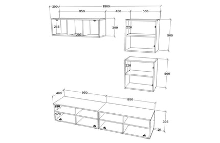 Living Kos V15, Negru/Alb Lucios, MDF, L 190 cm