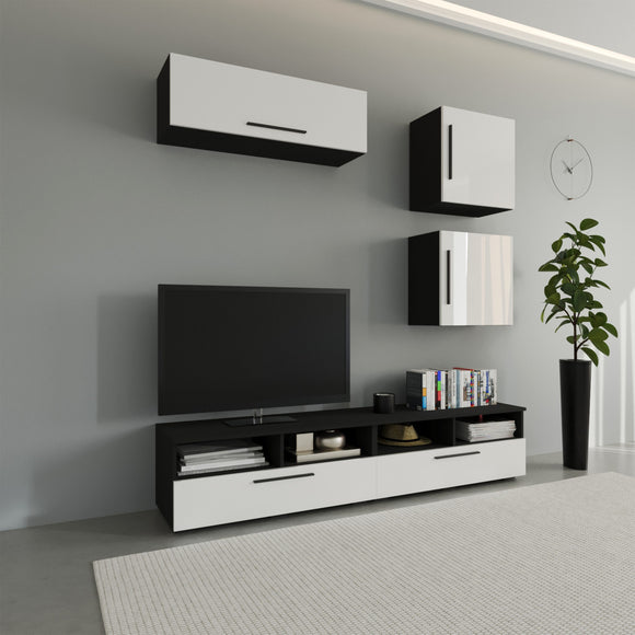Living Kos V15, Negru/Alb Lucios, MDF, L 190 cm