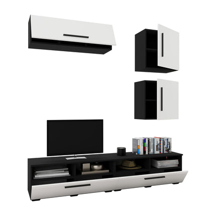 Living Kos V15, Negru/Alb Lucios, MDF, L 190 cm