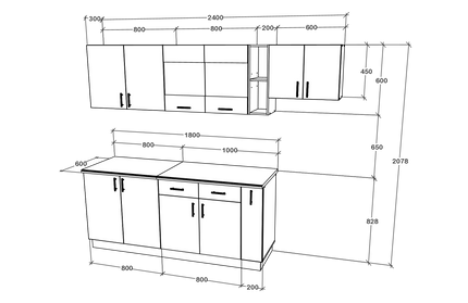 Set Bucatarie Karo V16, Gri Lucios/Alb, MDF, Blat Thermo 28 mm, L 240 cm