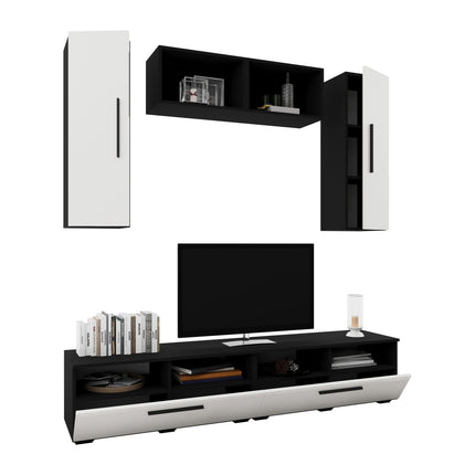 Living Kos V16, Negru/Alb Lucios, MDF, L 190 cm