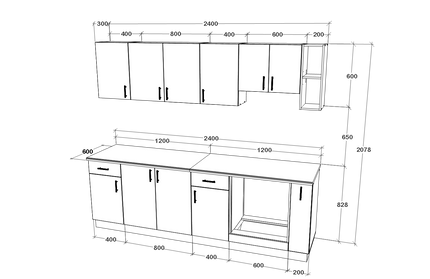 Set Bucatarie Karo V17, Gri Lucios/Alb, MDF, Blat Thermo 28 mm, L 240 cm