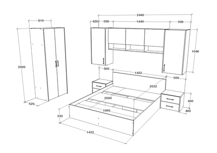 Set dormitor Malmo V17, Pat 200 x 140 cm, Stejar Artisan/Argila