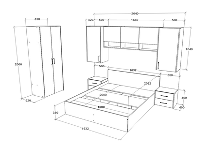 Set dormitor Malmo V17, Pat 200 x 160 cm, Stejar Artisan/Argila