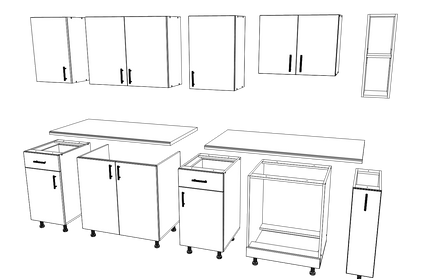 Set Bucatarie Karo V17, Gri Lucios/Alb, MDF, Blat Thermo 28 mm, L 240 cm