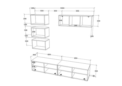 Living Kos V17, Negru/Alb Lucios, MDF, L 190 cm