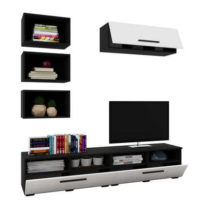 Living Kos V17, Negru/Alb Lucios, MDF, L 190 cm