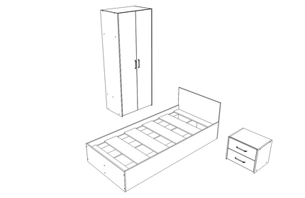 Set dormitor Malmo V18, Pat 200 x 90 cm, Stejar Alb/Antracit