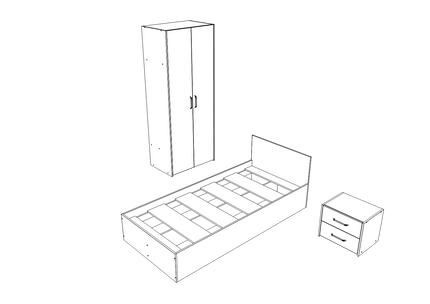 Set dormitor Malmo V18, Pat 200 x 90 cm, Stejar Alb/Antracit