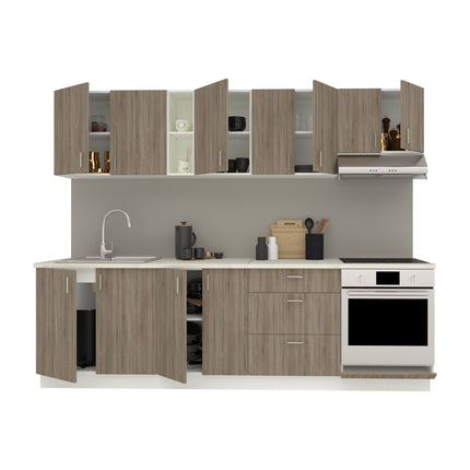 Set Bucatarie Karo V18, Stejar Sonoma Inchis/Alb, Blat Thermo 28 mm, L 260 cm