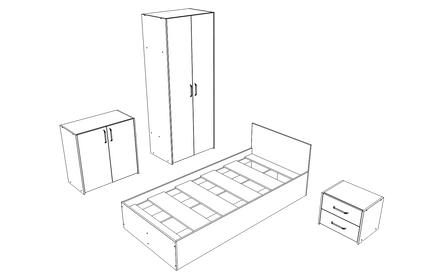 Set dormitor Malmo V19, Pat 200 x 90 cm, Stejar Alb/Antracit