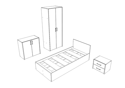 Set dormitor Malmo V19, Pat 200 x 90 cm, Stejar Alb/Antracit