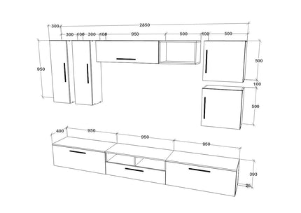 Living Kos V1, Antracit/Stejar Artisan, L 285 cm