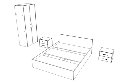 Set dormitor Malmo V1, Pat 200 x 160 cm, saltea spuma inclusa, Stejar Artisan/Argila