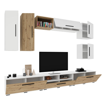 Living Kos V1, Alb/Stejar Artisan, L 285 cm