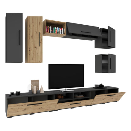 Living Kos V1, Antracit/Stejar Artisan, L 285 cm