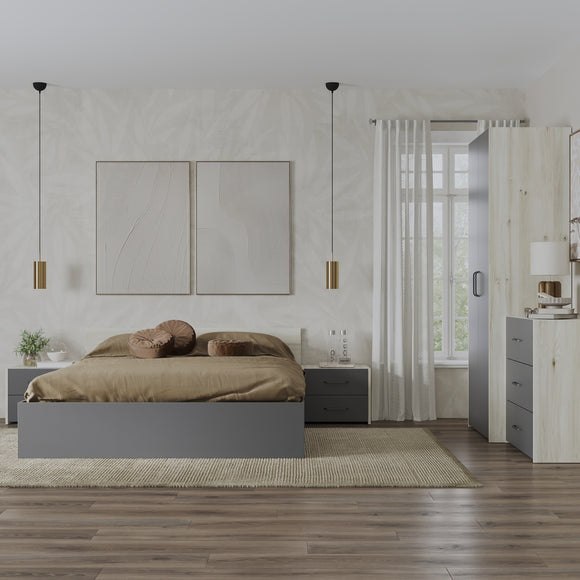 Set dormitor Malmo V2, Pat 200 x 160 cm, Stejar Alb/Antracit