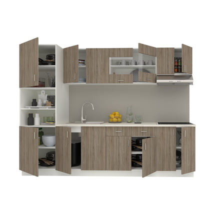 Set Bucatarie Karo V23, Stejar Sonoma Inchis/Alb, Blat Thermo 28 mm, L 280 cm