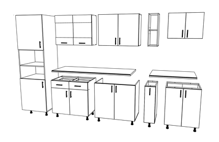 Set Bucatarie Karo V26, Gri Lucios/Alb, MDF, Blat Thermo 28 mm, L 300 cm