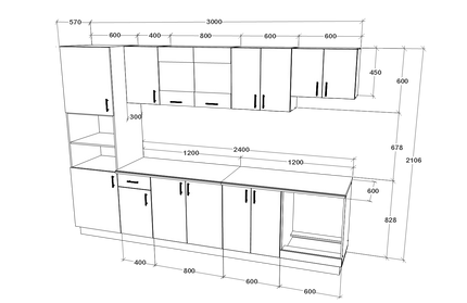 Set Bucatarie Karo V27, Gri Lucios/Alb, MDF, Blat Thermo 28 mm, L 300 cm