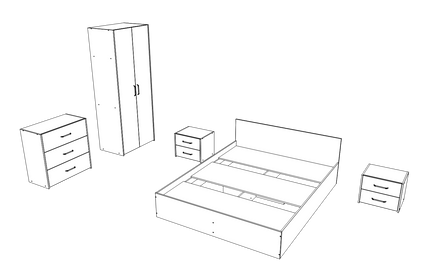 Set dormitor Malmo V2, Pat 200 x 140 cm, Stejar Alb/Antracit